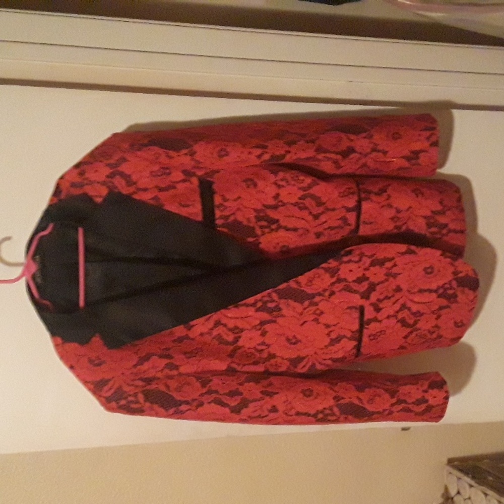 Womens size small Italy design handmade floral pattern red and black Prom Jacket